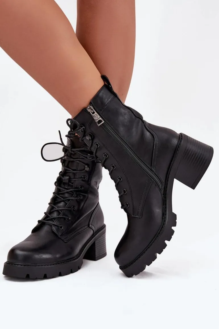 Botki Workery Damskie Na Klocku Ocieplane Vinceza 89136 Czarne