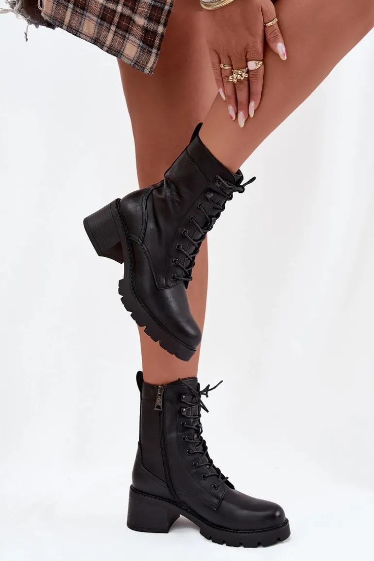 Botki Workery Damskie Na Klocku Ocieplane Vinceza 89136 Czarne