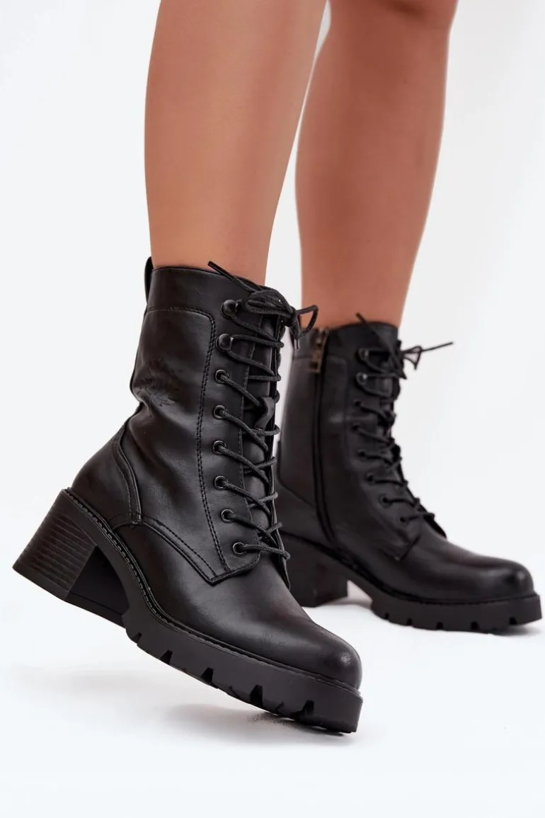 Botki Workery Damskie Na Klocku Ocieplane Vinceza 89136 Czarne