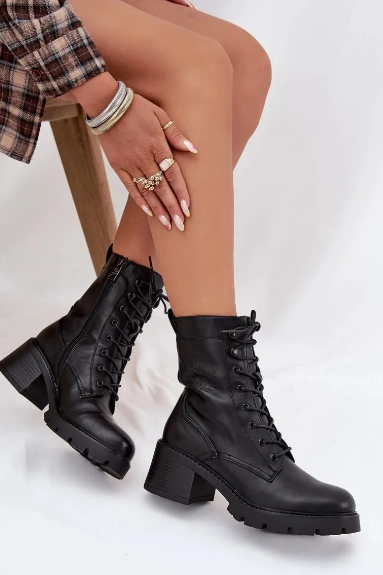 Botki Workery Damskie Na Klocku Ocieplane Vinceza 89136 Czarne