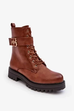 Botki Workery Damskie Na Suwak Z Ozdobą Brązowe Ciossava