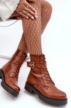 Botki Workery Damskie Na Suwak Z Ozdobą Brązowe Ciossava