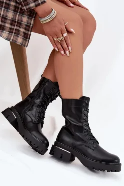 Botki Workery Damskie Na Klocku Czarne Alviora