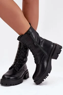 Botki Workery Damskie Na Klocku Czarne Alviora