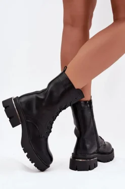 Botki Workery Damskie Na Klocku Czarne Alviora