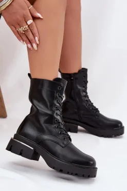 Botki Workery Damskie Na Klocku Czarne Alviora