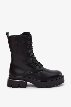 Botki Workery Damskie Na Klocku Czarne Alviora