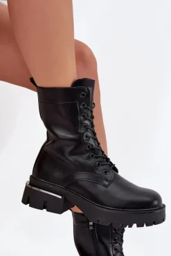 Botki Workery Damskie Na Klocku Czarne Alviora