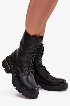 Botki Workery Damskie Na Klocku Czarne Alviora