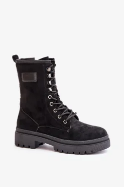 Botki Workery Damskie Na Zamek Z Eko Zamszu Czarne Savalann