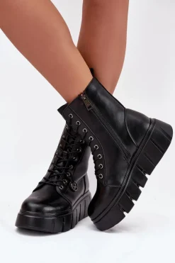 Botki Workery Damskie Na Platformie Ocieplane Vinceza 58588 Czarne