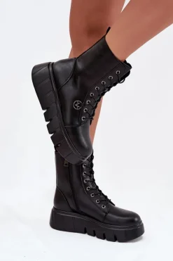 Botki Workery Damskie Na Platformie Ocieplane Vinceza 58588 Czarne