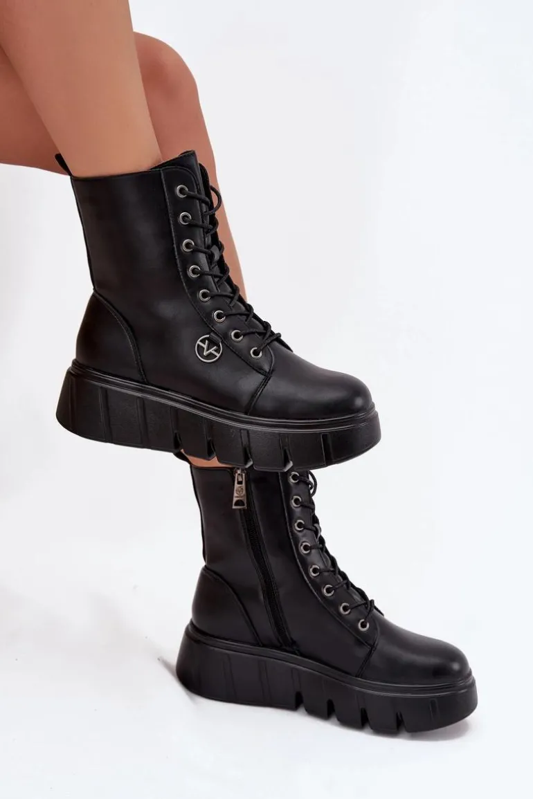 Botki Workery Damskie Na Platformie Ocieplane Vinceza 58588 Czarne