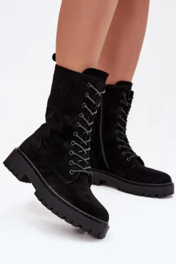 Botki Workery Damskie Ocieplane Czarne Marvielle