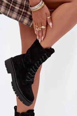 Botki Workery Damskie Ocieplane Czarne Marvielle