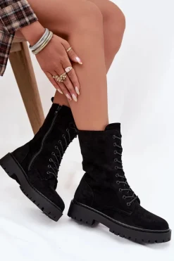 Botki Workery Damskie Ocieplane Czarne Marvielle