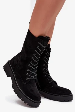 Botki Workery Damskie Ocieplane Czarne Marvielle
