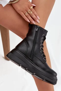 Botki Workery Damskie Ocieplane Na Platformie Z Ozdobnym Detalem Vinceza 16513 Czarne