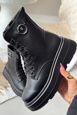 Botki Workery Damskie Ocieplane Na Platformie Z Ozdobnym Detalem Vinceza 16513 Czarne