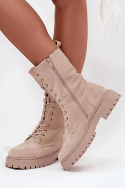 Botki Workery Damskie Ocieplane Beżowe Marvielle