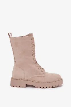 Botki Workery Damskie Ocieplane Beżowe Marvielle