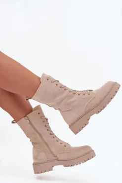 Botki Workery Damskie Ocieplane Beżowe Marvielle