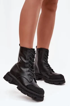 Botki Workery Damskie Ocieplane Ze Zdobieniem S.Barski HY42-982 Czarne