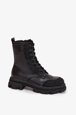 Botki Workery Damskie Ocieplane Ze Zdobieniem S.Barski HY42-982 Czarne