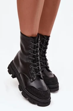 Botki Workery Damskie Ocieplane Ze Zdobieniem S.Barski HY42-982 Czarne