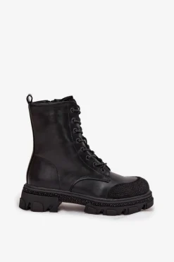 Botki Workery Damskie Ocieplane Ze Zdobieniem S.Barski HY42-982 Czarne