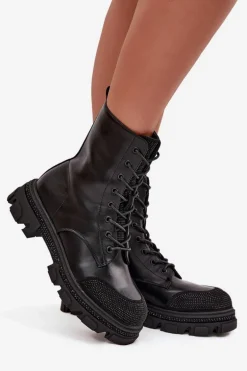 Botki Workery Damskie Ocieplane Ze Zdobieniem S.Barski HY42-982 Czarne