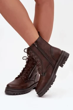 Botki Workery Damskie Ocieplane Czekoladowe Ivonelle