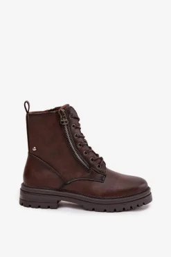 Botki Workery Damskie Ocieplane Czekoladowe Ivonelle