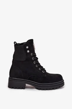 Botki Workery Damskie Ocieplane Z Ozdobami Czarne Olivira