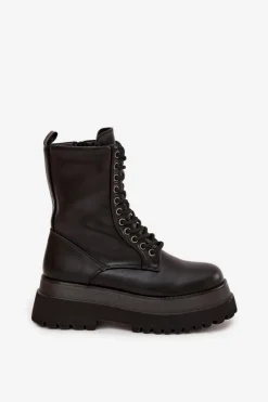 Botki Workery Damskie Ocieplane Na Masywnej Platformie Czarne Felisse