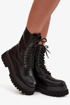 Botki Workery Damskie Ocieplane Na Masywnej Platformie Czarne Felisse