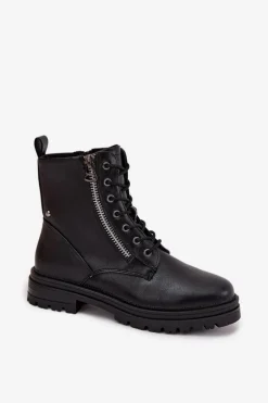 Botki Workery Damskie Ocieplane Czarne Ivonelle