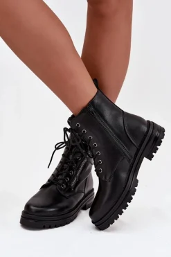 Botki Workery Damskie Ocieplane Czarne Ivonelle