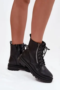 Botki Workery Damskie Ocieplane Czarne Ivonelle