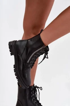 Botki Workery Damskie Ocieplane Czarne Ivonelle