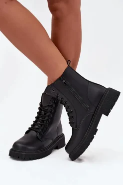 Botki Workery Damskie Ocieplane Na Zamek Czarne Tavera