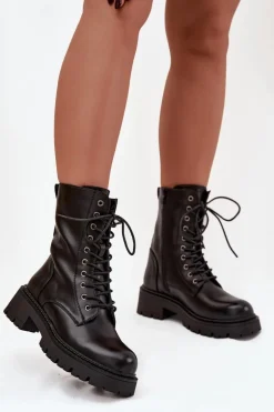 Botki Workery Damskie Z Eko Skóry Czarne Calesia