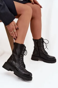 Botki Workery Damskie Z Eko Skóry Czarne Calesia