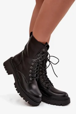 Botki Workery Damskie Z Eko Skóry Czarne Calesia