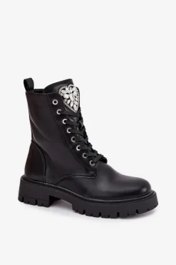 Botki Workery Damskie Z Kryształkami Na Języku Czarne Rosira