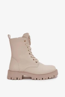 Botki Workery Damskie Z Kryształkami Na Języku Jasnobeżowe Rosira