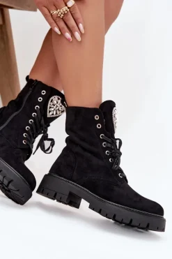 Botki Workery Damskie Z Kryształkami Na Języku Czarne Rosira