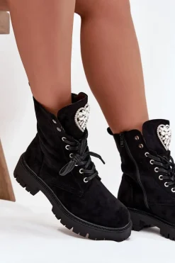 Botki Workery Damskie Z Kryształkami Na Języku Czarne Rosira