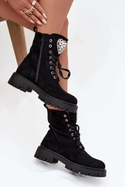 Botki Workery Damskie Z Kryształkami Na Języku Czarne Rosira