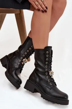 Botki Workery Damskie Z Ozdobą Czarne Jorayne